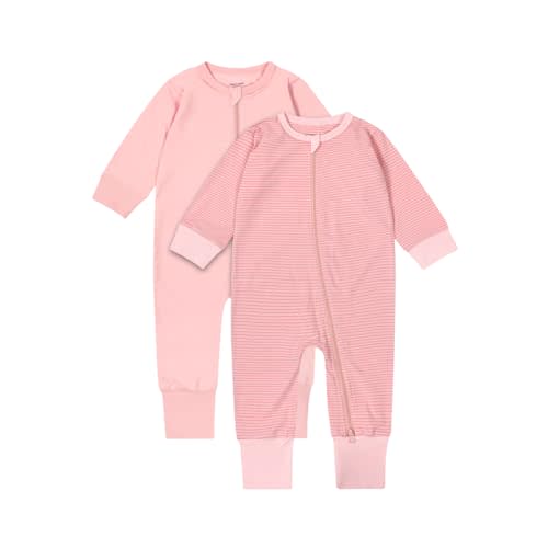 Teach Leanbh Baby Boys Girls 2-Pack Footless Pajamas Cotton 2 Way Zipper Long Sleeve Romper Jumpsuit Sleep and Play
