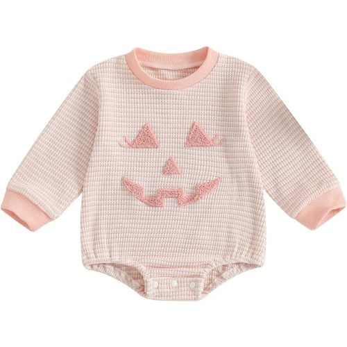 Halloween Baby Girl Boy Clothes Pumpkin Print Sweatshirt Romper Infant Long Sleeve One Piece Romper Fall Outfits
