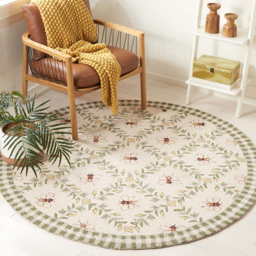 Safavieh Chelsea Lara Bordered Wool Area Rug, Ivory/Green, 5'6" x 5'6" Round