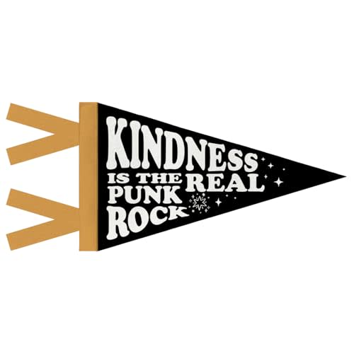 DSHFG Kindness Wall Art Vintage Nursery Toddler Room Playroom Decor Felt Pennant Banner, Toddler Classroom Decor Kids Bedroom Decorations, Kindness Is The Real Punk Rock, 8x17 Inch
