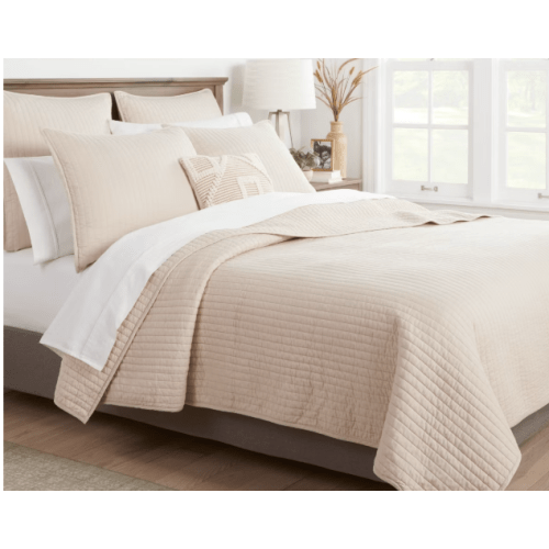 Twin/Twin Extra Long Washed Cotton Sateen Quilt Khaki - Threshold™: OEKO-TEX Certified, Midweight Bedspread