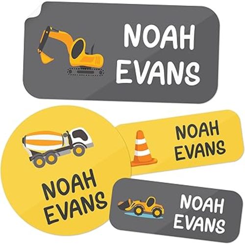 Personalized Daycare Name Labels for Kids, (130 Pack) Waterproof Custom Name Stickers for Clothing Tags, Lunch Boxes and School Supplies, Made in USA by MSC -Construction