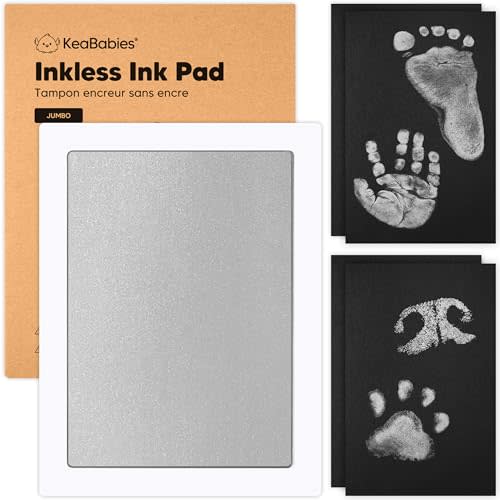 1pk Inkless Baby Hand and Footprint Kit, Mess Free Ink Pad (Silver, J) | Jumbo Size, Newborn Keepsake, Dog Nose, Paw Print Kit, Clean Touch Ink Pads, Baby Handprints Footprints Kit, New Mom Gifts