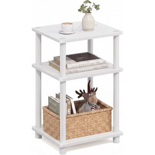 Furinno JUST Toolless 3-Tier Side Table, Open Shelf End Table, White
