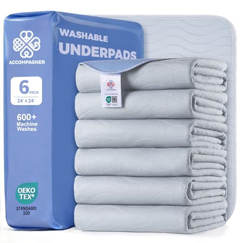Accompagner Waterproof Reusable for Adults and Pets Washable Pee Pads for Dogs Changing Pad Large Dog Bed Size Adults Incontinence Bed Pads - Non-Slip Leak-Proof (Pearl Gray, 24"x24"(Pack of 6))