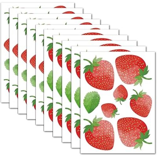 AOWDIAO 80 Pcs Strawberry Wall Decals – Peel and Stick for Bedroom, Kitchen, Bathroom & Nursery – Cute Strawberry Decor for Home & Party