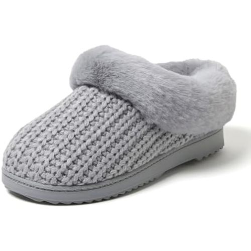 Dearfoams Women's Memory Foam Cozy Soft House Slippers Gifts for Women Hannah Knit Clog House Shoes