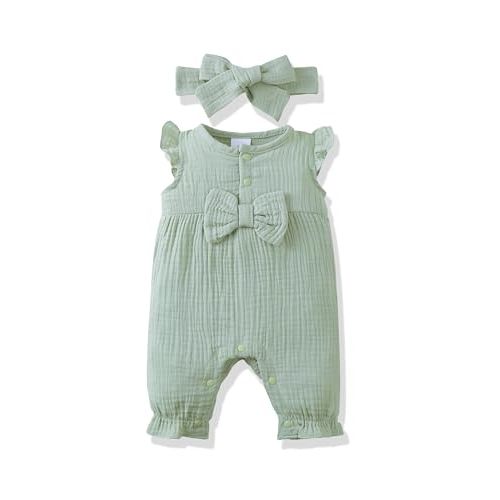 Renotemy Baby Girl Clothes Romper Infant Summer Bodysuit Outfits Cotton Linen Jumpsuits Newborn Essential Preemie Clothes