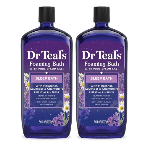 Dr Teal's Foaming Bath with Pure Epsom Salt, Sleep Blend with Melatonin, Lavender & Chamomile Essential Oils, 34 fl oz (Pack of 2)