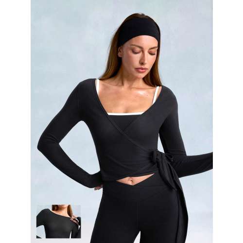 FeatherFit™ Split Decision 2-In-1 Reversible Wear Buttery-Soft Stretchy Sweat-Wicking Tie-Waist Long Sleeve Top Yoga Pilates Studio Daily Casual
