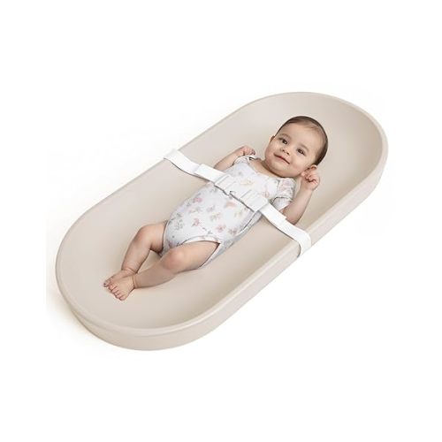 COMOMY Baby Changing Pad for Dresser - Wipeable Changing Pad with Restraining Belt, Waterproof, Soft, Lightweight and Portable, Easy to Clean for On The Go Diaper Change, Light Grey