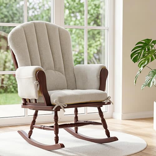 BALAPET Wingback Rocking Chair Cushion Set of 4, Ergonomic High Back Cushion with Seat Cushion & 2 Armrest Pads, Plush Soft Chair Cushions for Indoor Outdoor Rocking Chairs (Beige)