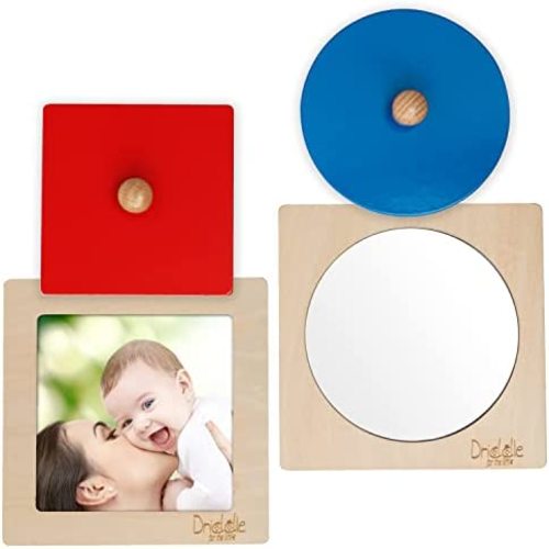 Montessori Toys - Wooden Knob Shape Puzzles - Mirror & Photo Insert - Learn Colors & Shapes Interactive Baby & Toddler Toys