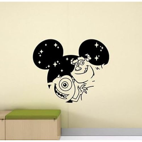 Monster Inc Wall Decal Vinyl Sticker Sign Mickey Ears Poster Print Wall Art Home Decor Mural Indoor Outdoor Decal 3222, Black