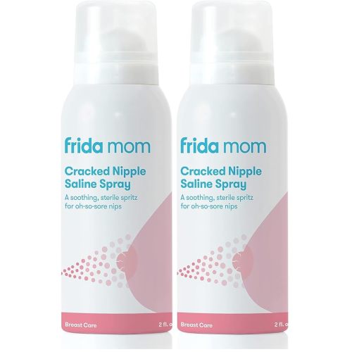 Frida Mom Saline Spray for Cracked Nipples, Breastfeeding Essentials for New Moms, Gentle for Baby and Mom, Spray to Heal Sore, Cracked Nipples, 2 fl oz