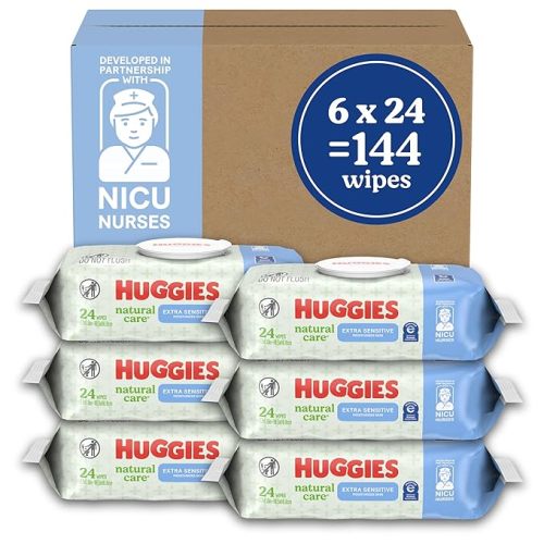 Huggies Natural Care Extra Sensitive Baby Wipes, Unscented, 1 Flip-Top Pack (24 Wipes Total) (Pack of 6)