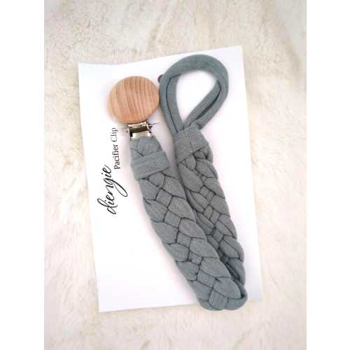 Binky holder with braided stretch strap and strong wood clip for babies and toddlers