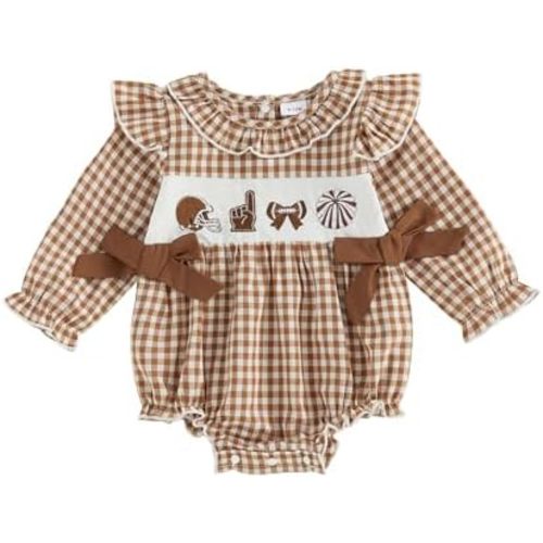 MoZiKQin Baby Girl Thanksgiving Outfit Turkey Bubble Romper Long Sleeve Doll Collar Plaid Jumpsuit Boutique Fall Clothes