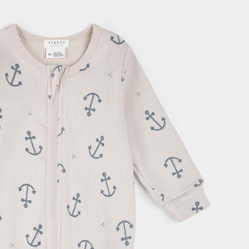 Anchors Print on Creme Ribbed Sleeper