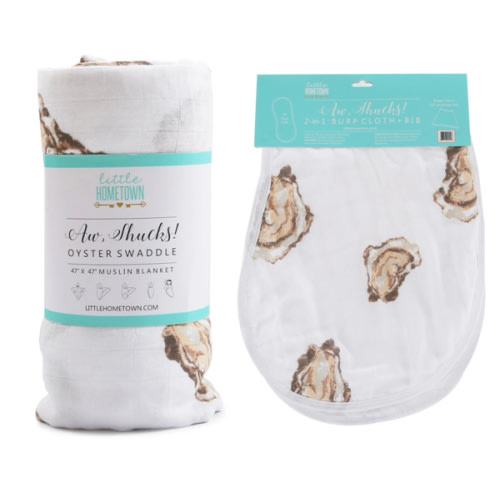 Gift Set: Aw Shucks! Oyster Baby Muslin Swaddle Blanket and Burp Cloth – Little Hometown