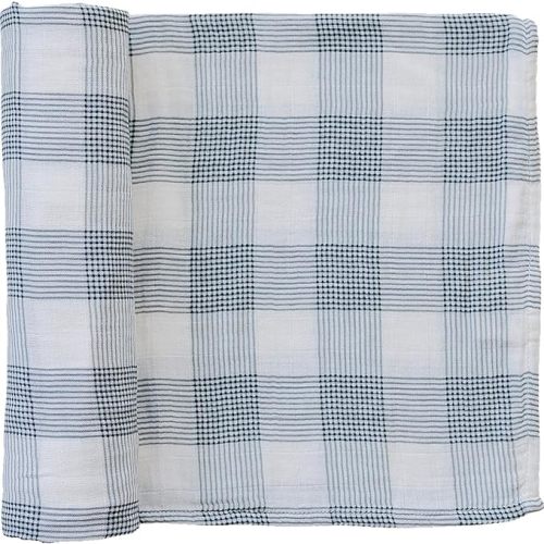 Mebie Baby Coastal Plaid Muslin Swaddle, Modern and Neutral Blanket for Baby Girl or Boy, Soft Newborn Wrap, 0-3 Month, Comfy Baby Essentials & Gifts