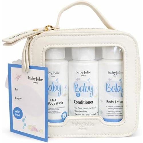 Baby Jolie Travel Kit and Baby Gift Set, 2 oz Each | 2-in-1 Hair & Body Wash, Conditioner & Body Lotion, Dermatologically Tested, Reusable Zip Pouch