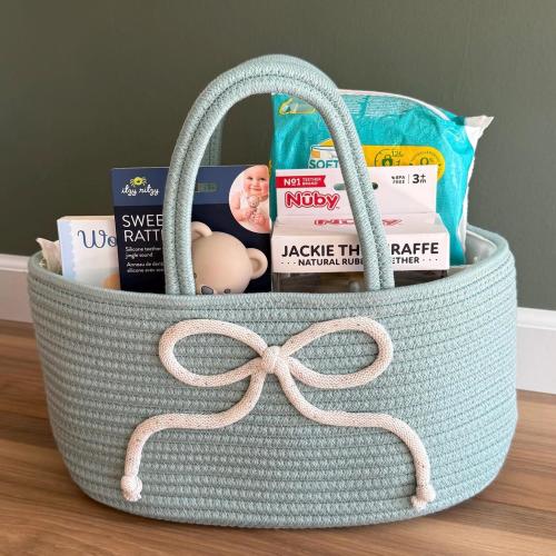 Custom Bow Basket, Baby Shower Gift, Nursery Storage (14x8.5x7)