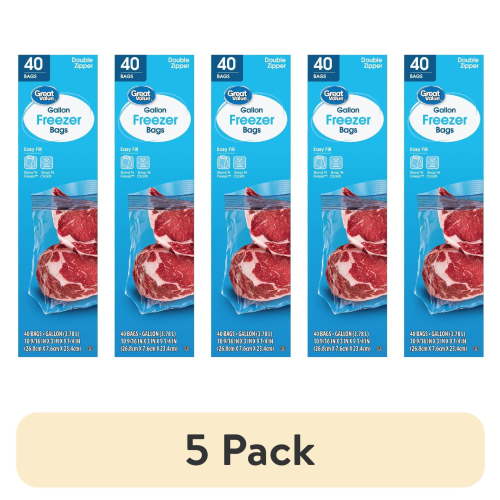 (5 pack) Great Value Freezer Guard Double Zipper Freezer Bags, Gallon, 40 Count