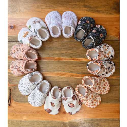 Handmade Baby Shoes – Soft Cotton Baby Booties with Grippy Soles – Choose Print & Size – Baby Shower Gift