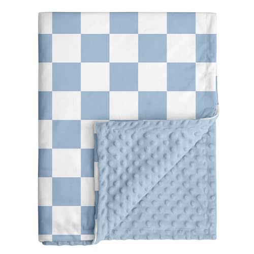 Checkered Baby Blanket, Nursery Minky Blanket for Boys Girls, Cozy Soft Fluffy Newborn Infant Toddler Receiving Blankets for Crib Stroller or Carseat, 30x40 Inches, Blue