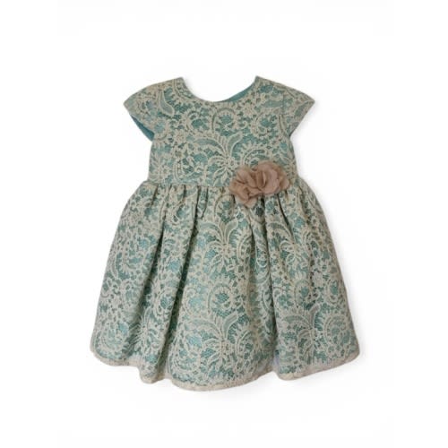 NWT Marmellata Aqua Lace Baby Dress Floral Applique Party 24M