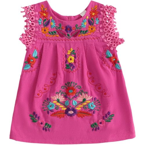 Toddler Baby Girls Mexican Dress Traditional Embroidered Floral Cinco De Mayo Outfit Summer Folklorico Fiesta Dress