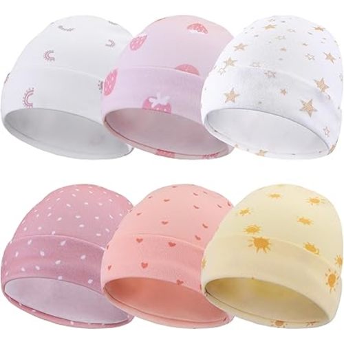 Newcotte 6 Pcs Preemie Baby Hats Cotton Preemie Caps Warm Newborn Beanie Premature Hat for Nicu Premature Baby Boy Girl