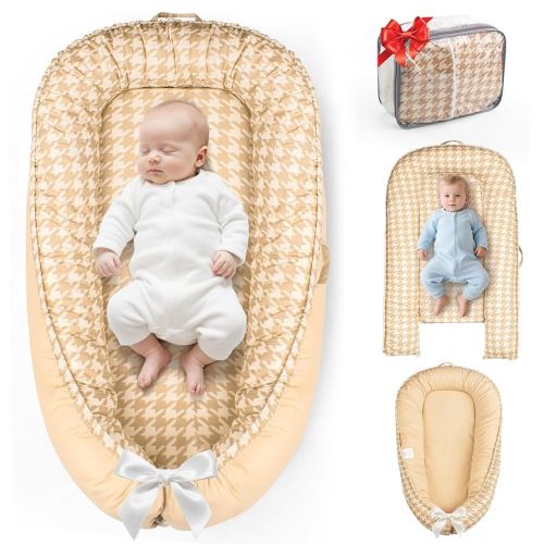 Baby Lounger Pillow for Newborn 0-24 Months, Baby Nest Breathable Cotton for Newborn, Babies Newborn Essentials Gifts, Breathable Portable Infant Lounnger for Travel and Home(Lattice)