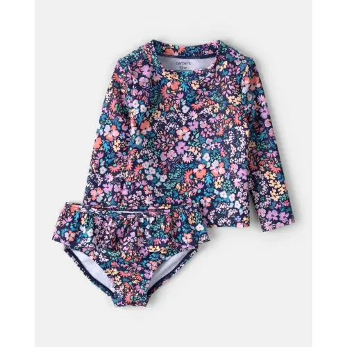 Baby Girl 2-Piece Floral Long-Sleeve Rashguard Swimsuit Set | Carter's