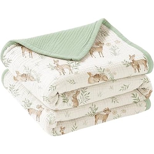 Konssy Muslin Baby Blankets for Girls Boys 47"x47", 100% Cotton Crib Blanket for Infant Toddler, Super Soft and Lightweight Nursery Swaddling Wrap (Woodland)
