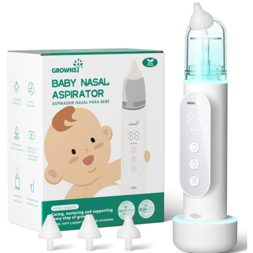 GROWNSY Nasal Aspirator for Baby, Upgraded 5 Suction Levels Baby Nose Sucker, IPX7 Waterproof Electric Nose Suction for Baby, Booger Sucker for Toddlers with Automatic Cleaning &Music &Light Functions