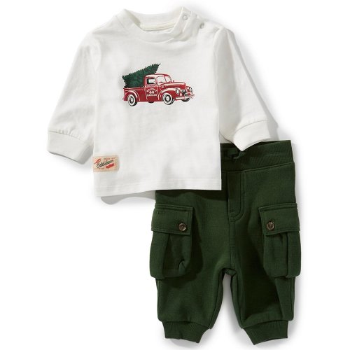 Ralph Lauren Baby Boys Long Sleeve Christmas Tree Truck Print Jersey T-Shirt & Fleece Pants Set