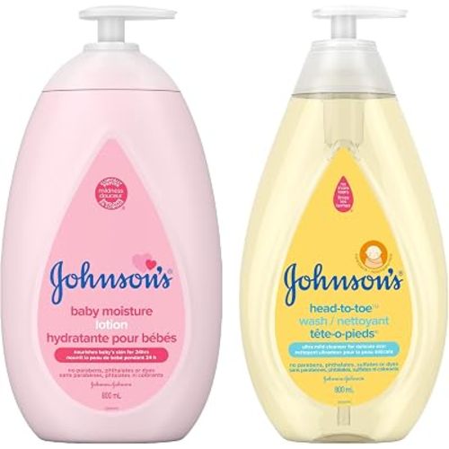 Johnson's Baby Wash and Shampoo for Baths, Head-to-Toe, Tear Free, 800 ml & Lotion, Body Moisturizer for Dry, Delicate Skin, 800ml, Regimen Pack of 2 (2x800ml)
