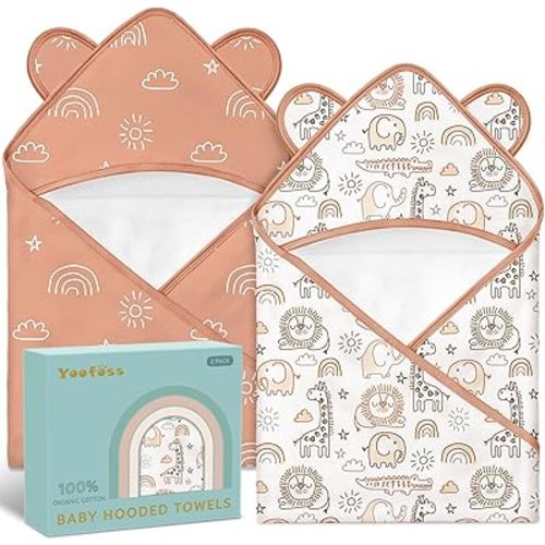 Yoofoss Hooded Baby Towels for Newborn 100% Organic Cotton Baby Bath Towel with Hood for Babies, Infant, Toddler and Kids, 32x32Inch, Soft and Absorbent Newborn Essential