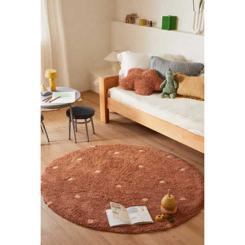 WASHABLE ROUND RUG DOT CHESTNUT