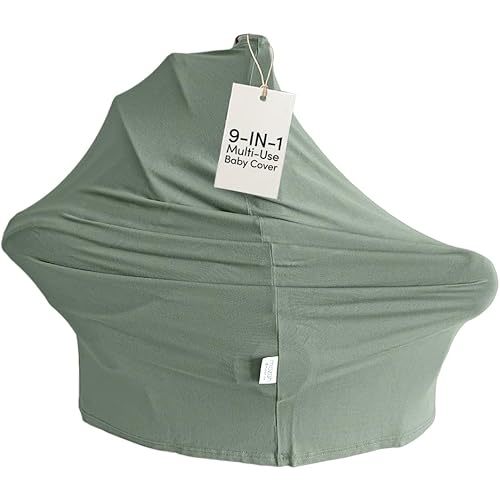 MOZAH Baby Multi-Use Cover: 9-in-1 Car Seat Covers for Babies, Nursing Cover for Breastfeeding & More, Ultra-Soft & Stretchy Infant Car Seat Cover (Roman Green)