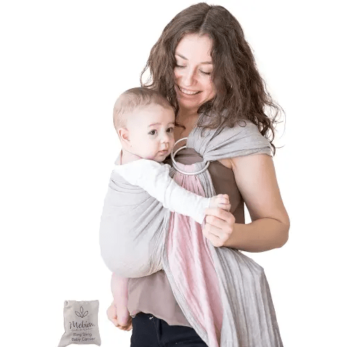Baby Sling Carrier – Breathable 100% Cotton Wrap for Infant Support, Ring Sling Baby Carrier – Adjustable Muslin Fabric, Baby Carrier Newborn to Toddler – Grey Rose Soft Chest Hold for Travel