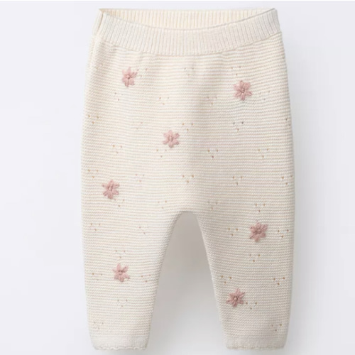 EMBROIDERED FLORAL KNIT PANTS - Mid-ecru | ZARA United States