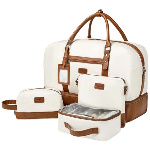 4PCS Weekender Bags for Women Large Overnight Weekend Travel Duffel Bags | Travel Bag Carry-on Tote Hospital Bag with Shoe Compartment Crossbody Toiletry Bag for Travel Business Gym Water Resistant