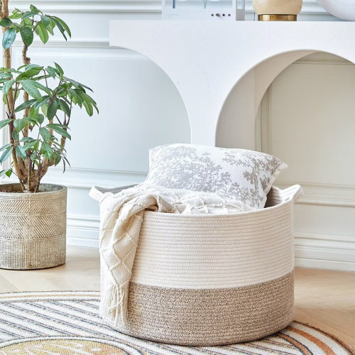 Breakwater Bay Large Cotton Rope Basket, Blanket Basket for Living Room, Baby Laundry Blanket Basket with Handle & Reviews | Wayfair