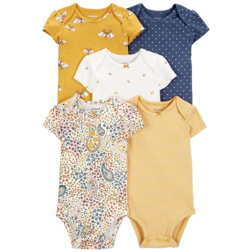 Baby 5-Pack Short-Sleeve Original Bodysuits - NB - Style,Yellow/White/Navy