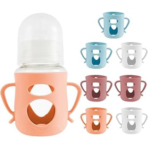 8 Pack Silicone Sleeves with Handles for Glass Baby Bottle, Anti-Breakage Baby Bottles Holder, Dishwasher Safe, Compatible with Pigeon 3rd Gen, 5.4oz(8)