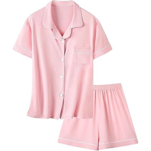 Umeyda Girls & Women Pajamas Set Soft Short Sleeve Pjs Set Button-Down Sleepwear Nightwear Loungewear