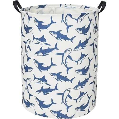 Shark Kids Laundry Basket Baby Hamper Shark Toy Storage Bin for Boys Room Decor Baby Nursery Hamper Gift Baskets for Bedroom Bathroom(Blue Shark)